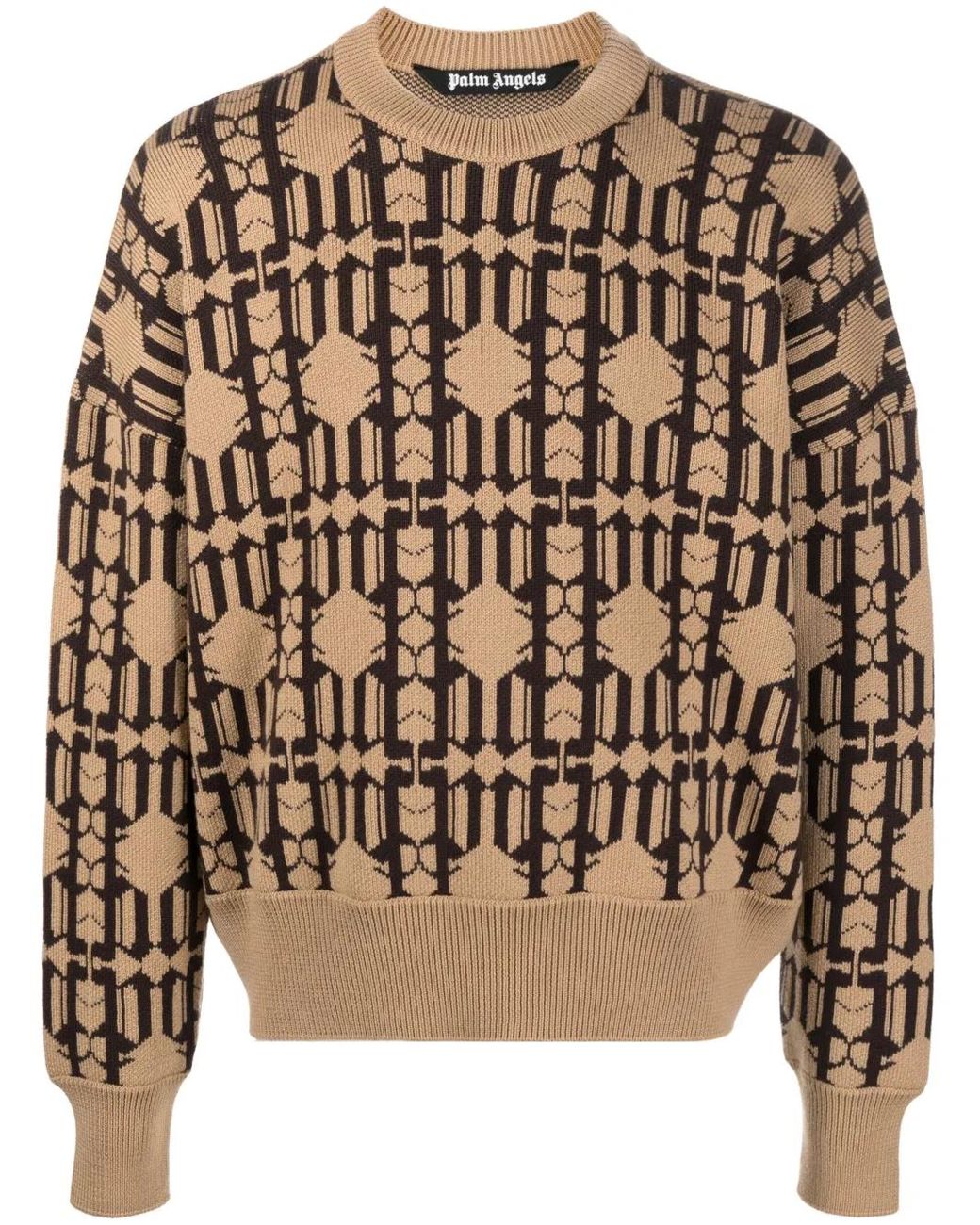 Palm Angels Brown Jacquard Sweater for men