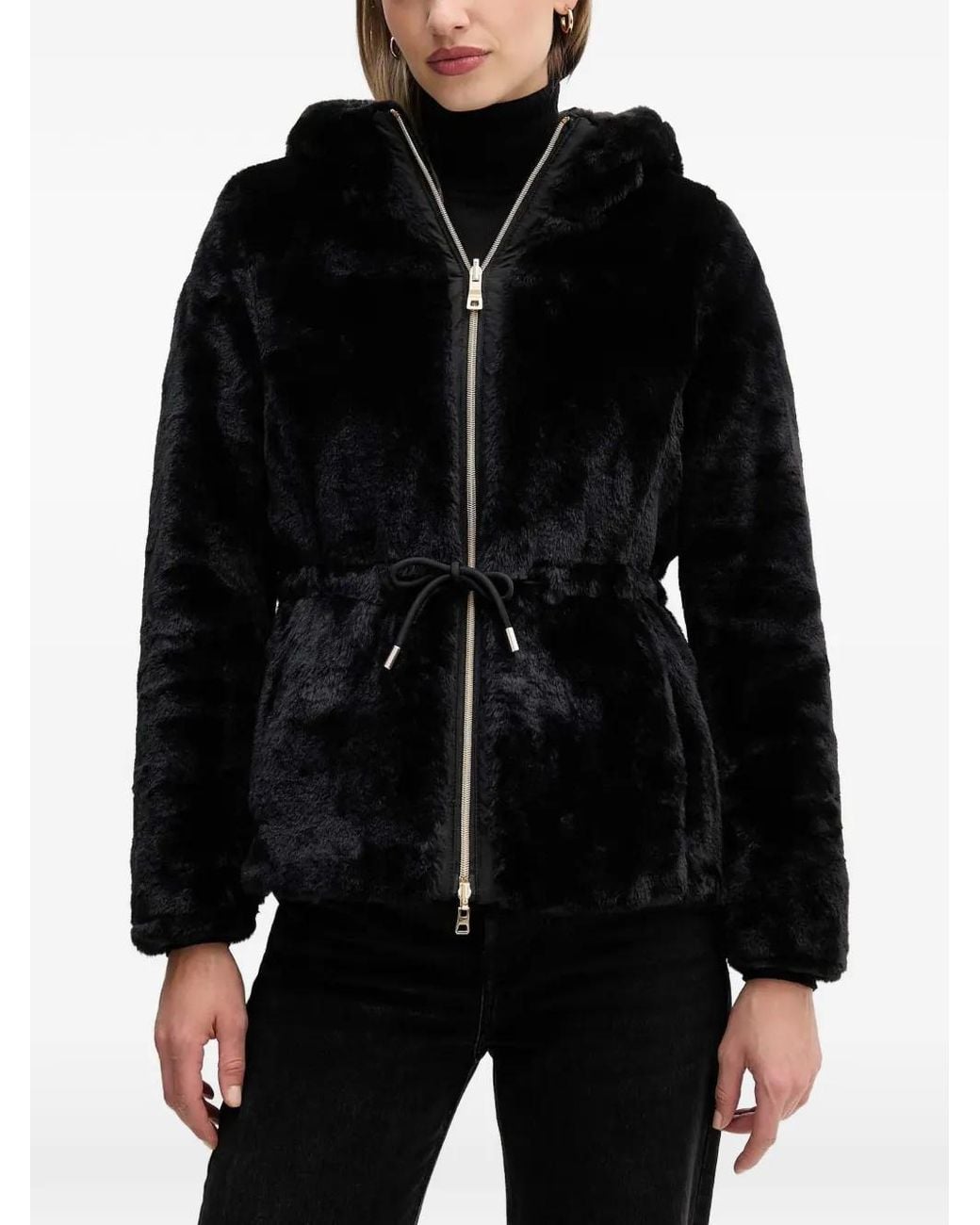 Geox Black Kaula Hooded Faux Fur Jacket