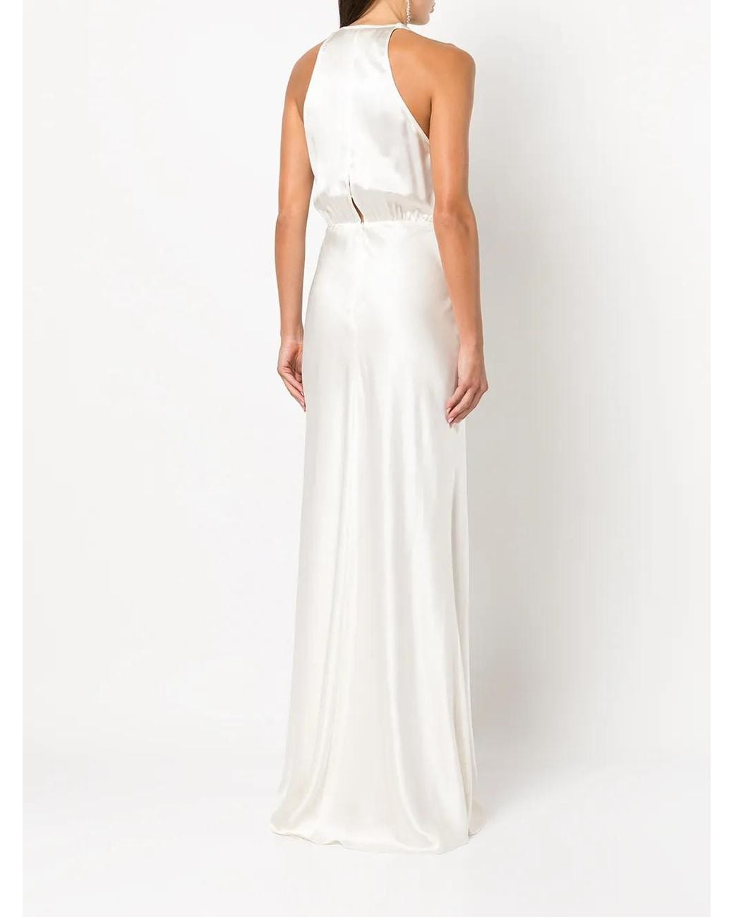 Michelle Mason White Draped Halterneck Gown Dress