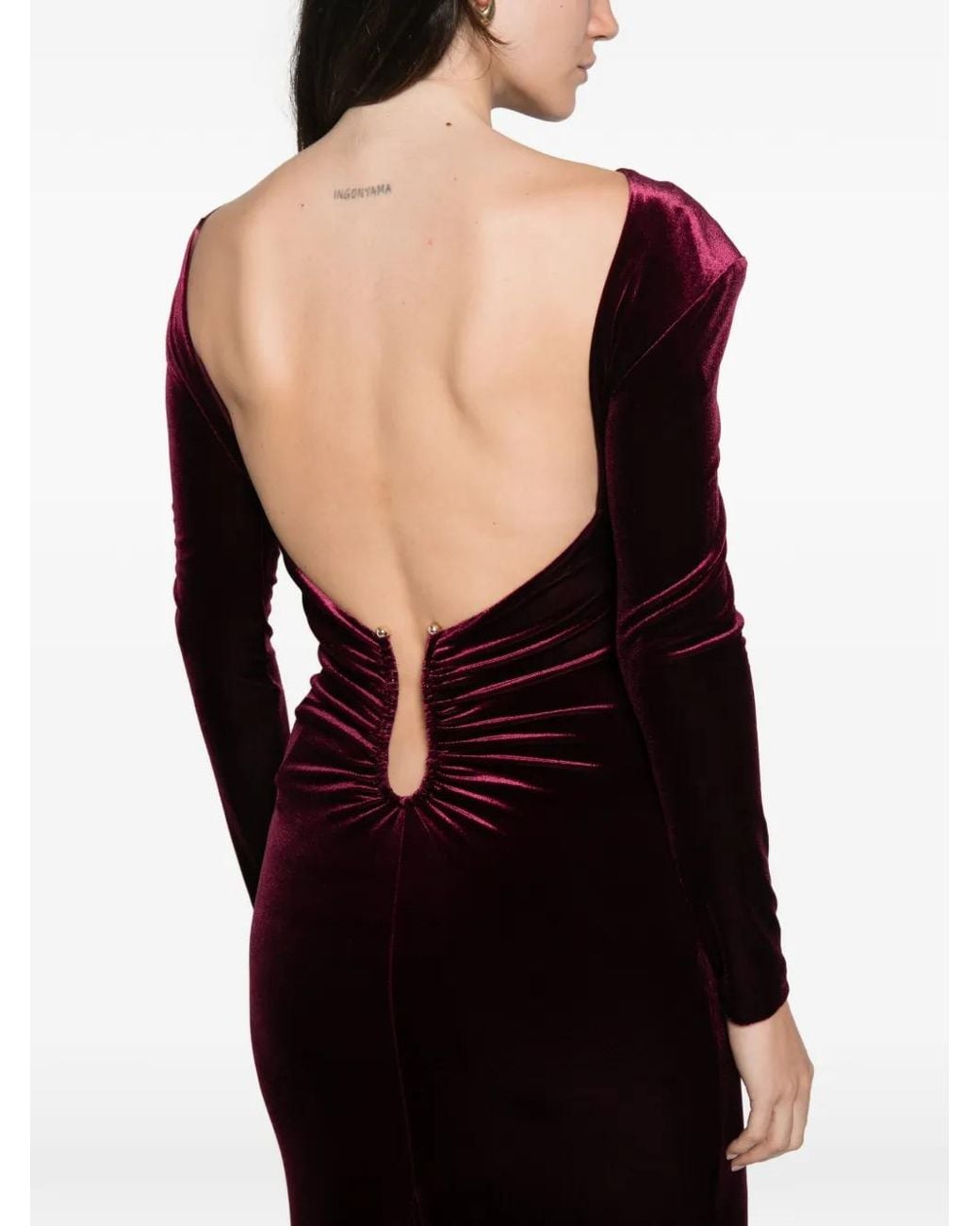 Nissa Purple Open-Back Velvet Dress