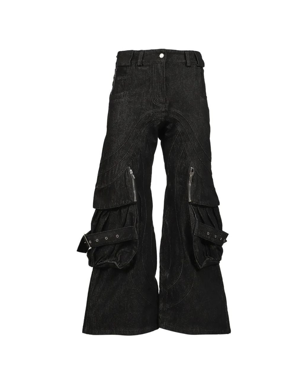 NO/FAITH STUDIOS Black Cargo-Pocket Wide-Leg Jeans for men