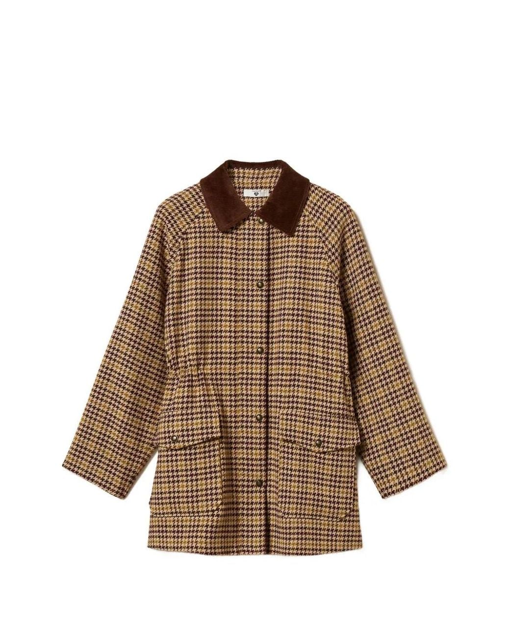 Twinset Brown Parka À Motif Pied-De-Poule En Jacquard