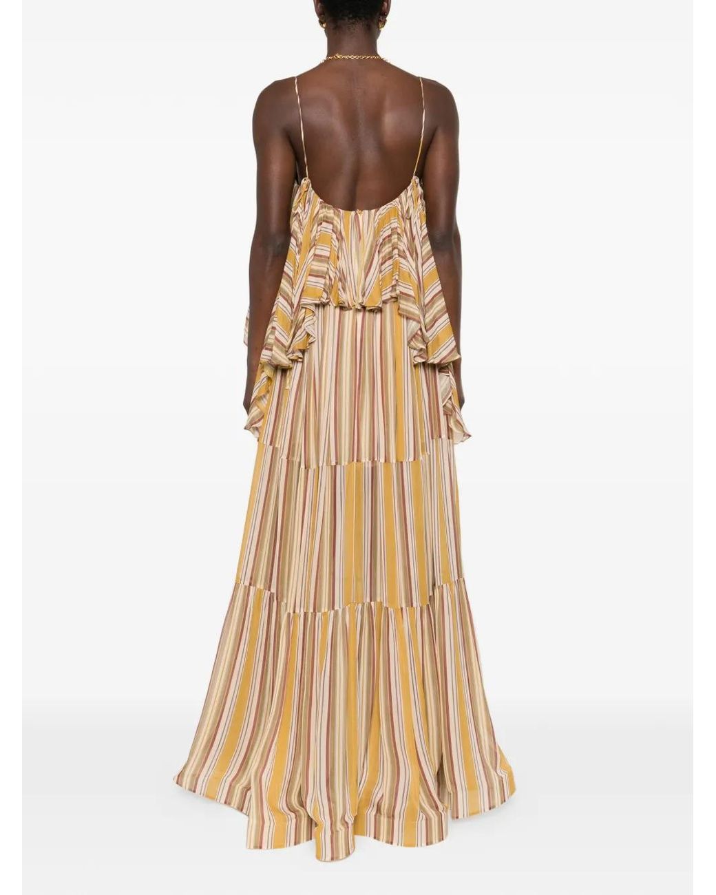 Zimmermann Natural Rebellion Ruffled Tiered Striped Crepe De Chine Midi Dress