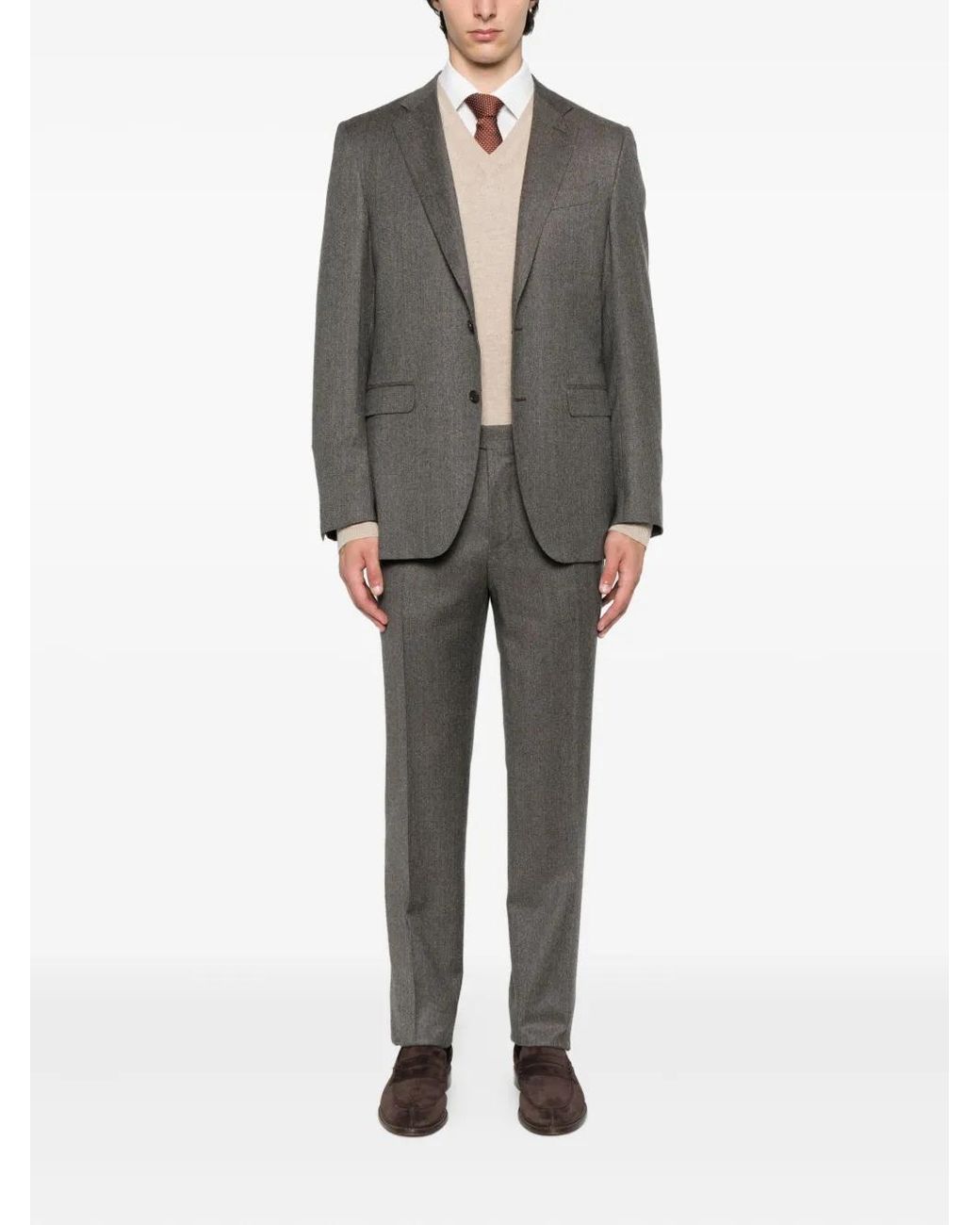 Canali Gray Herringbone Wool Suit for men