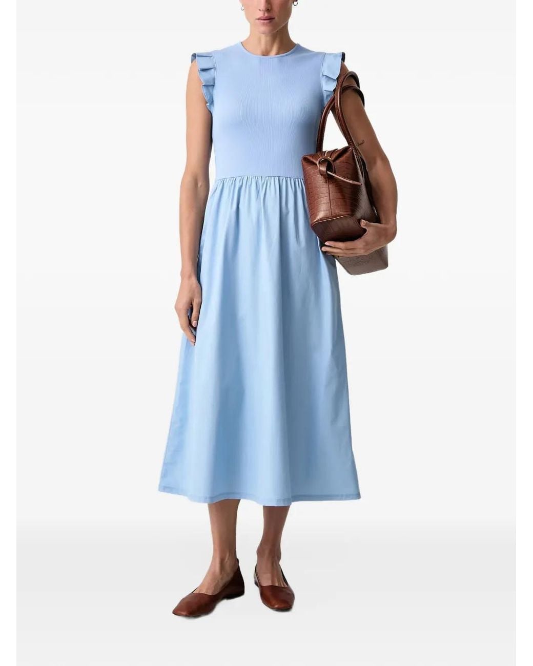 Marc O' Polo Blue Ruffled Ribbed-Knit Maxi Dress