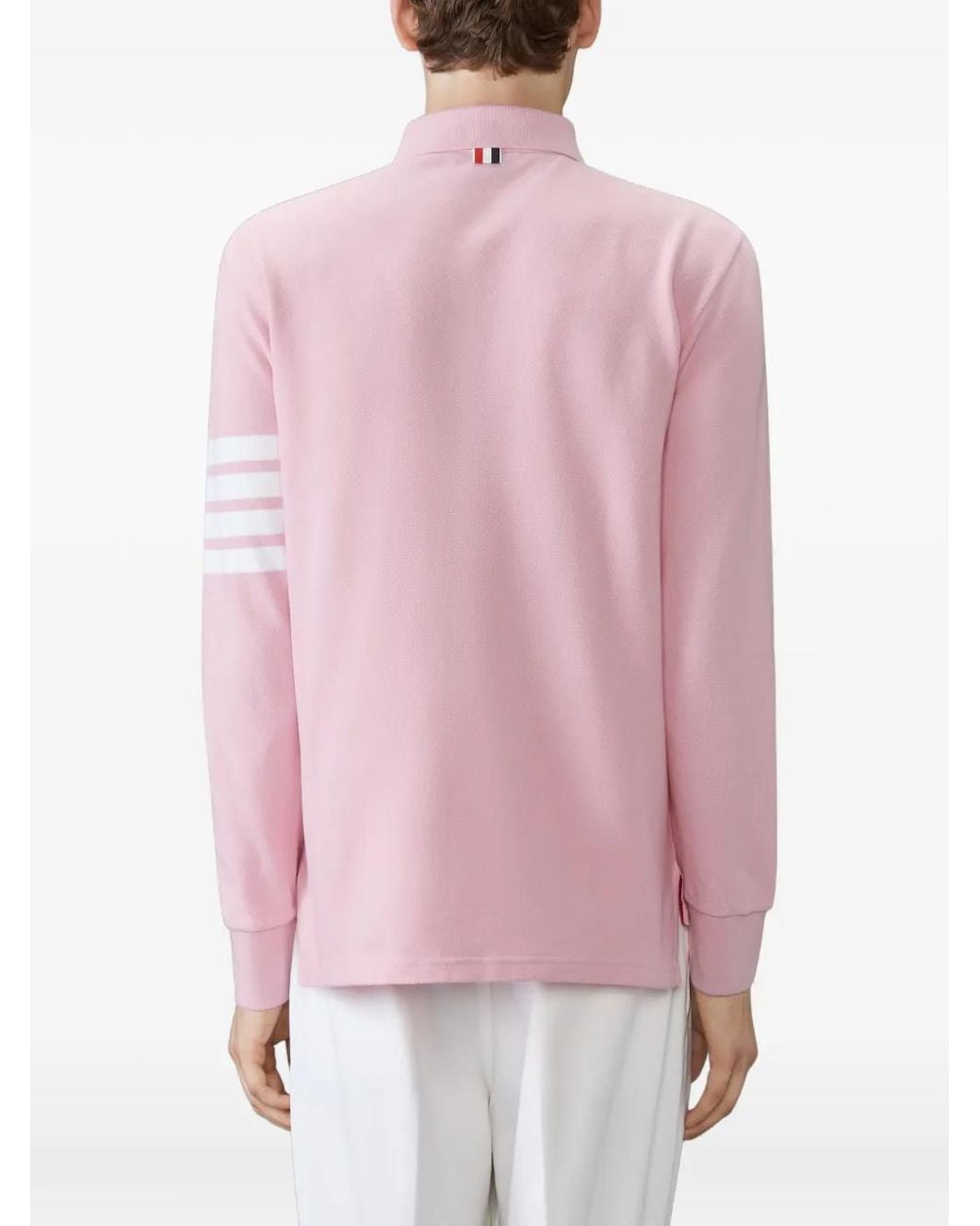 Thom Browne Pink Cotton Pique 4-Bar Long Sleeve Polo for men