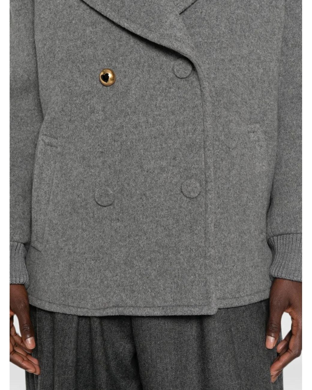 Moschino Gray Heart-Motif Button Double-Breasted Jacket