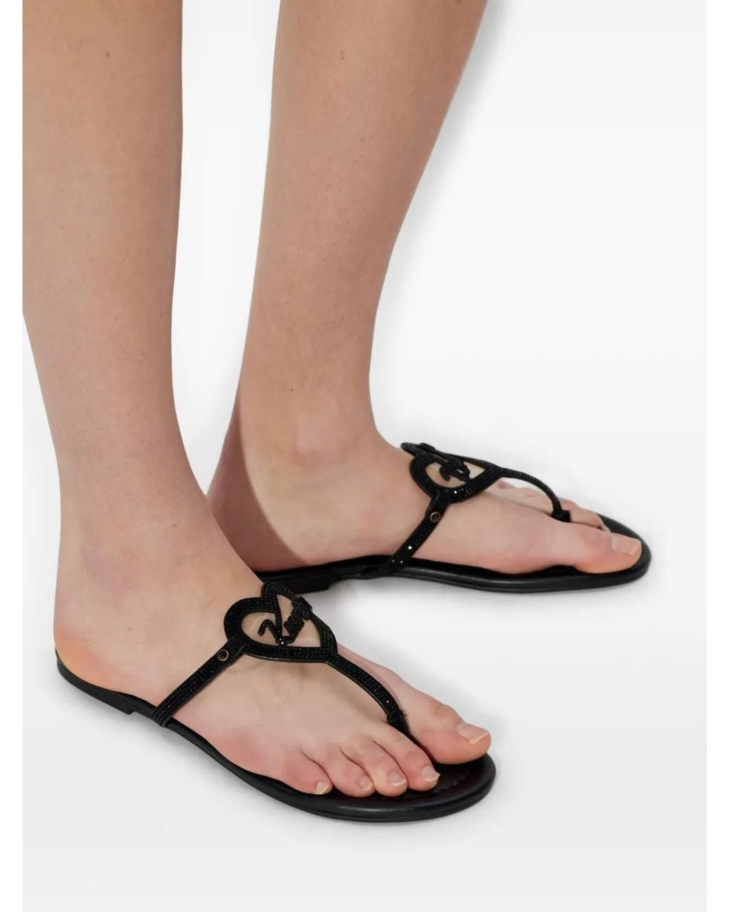 Kurt Geiger Black Heart-Detail Flat Leather Sandals