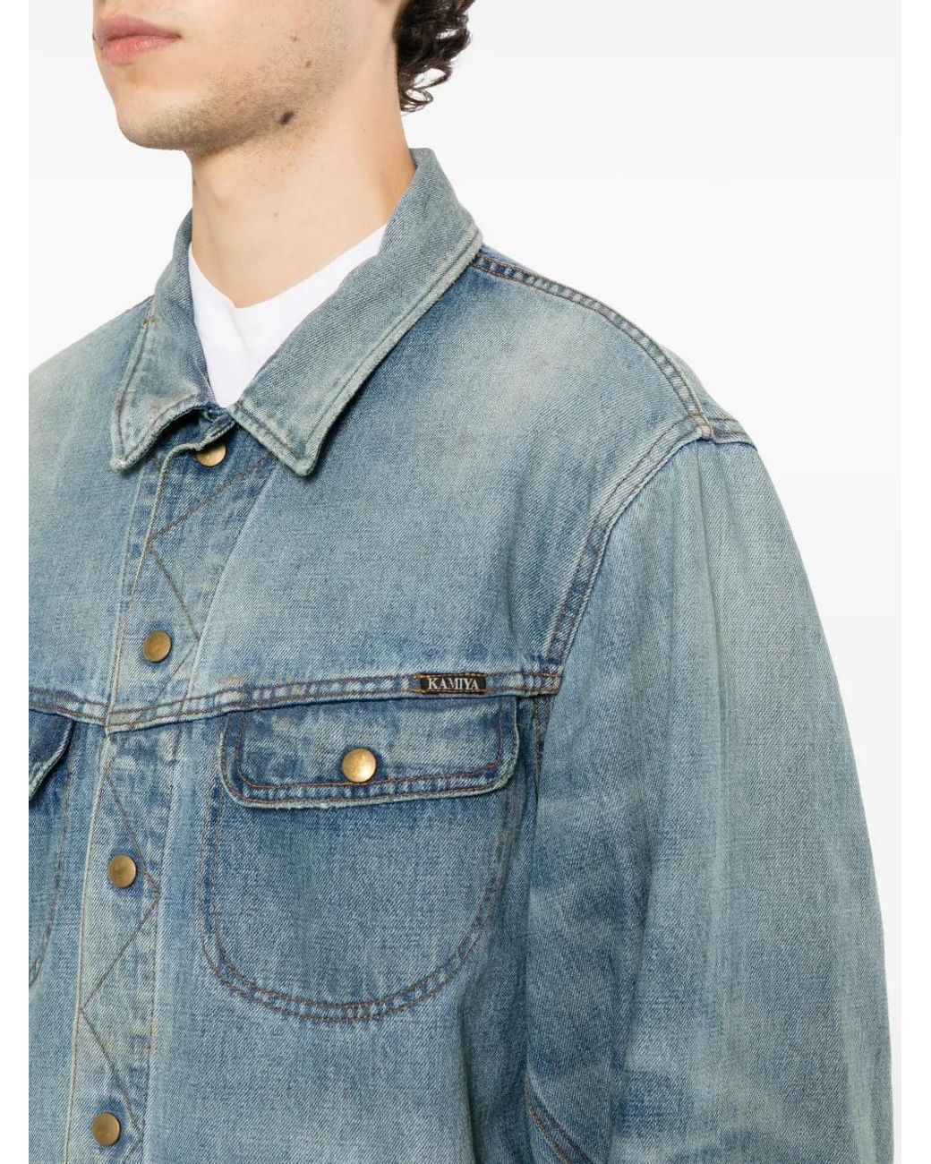 KAMIYA Blue Faded Press-Stud Denim Jacket for men