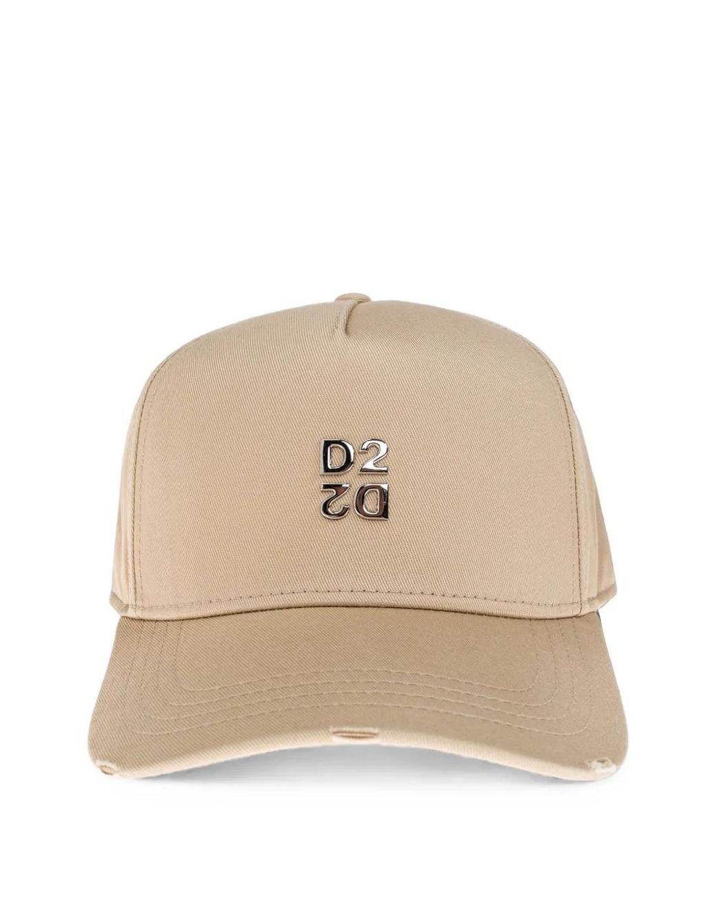 DSquared² Natural Upside Down Logo-Plaque Distressed-Detailing Baseball Cap for men