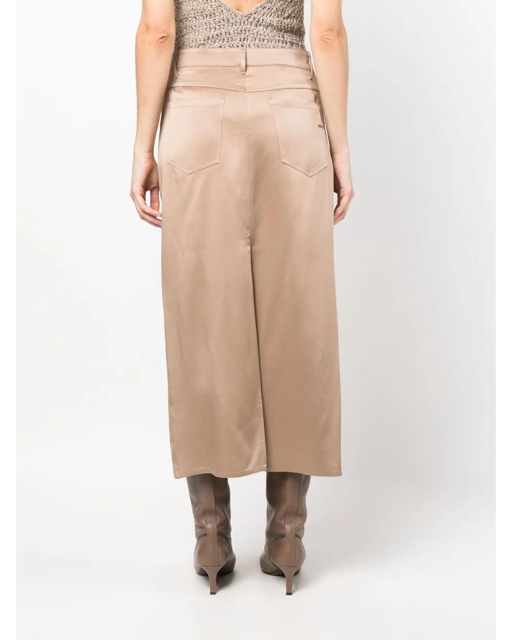 Brunello Cucinelli Natural Straight-cut Midi Skirt