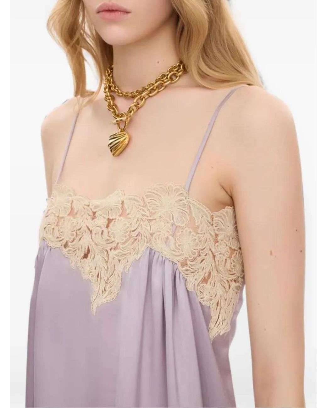 Chloé Purple Lace-Trim Slip Mini Dress