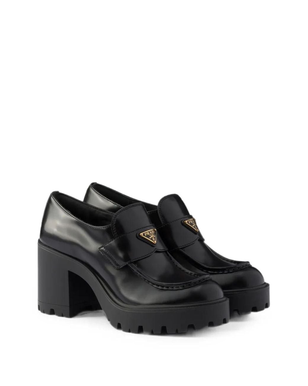 Prada Black Mocassins En Cuir À Effet Brossé