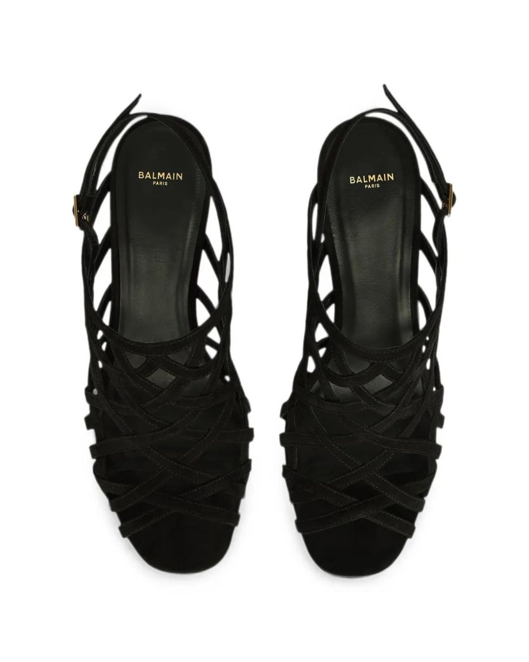 Balmain Black Wedge Cage Sandals