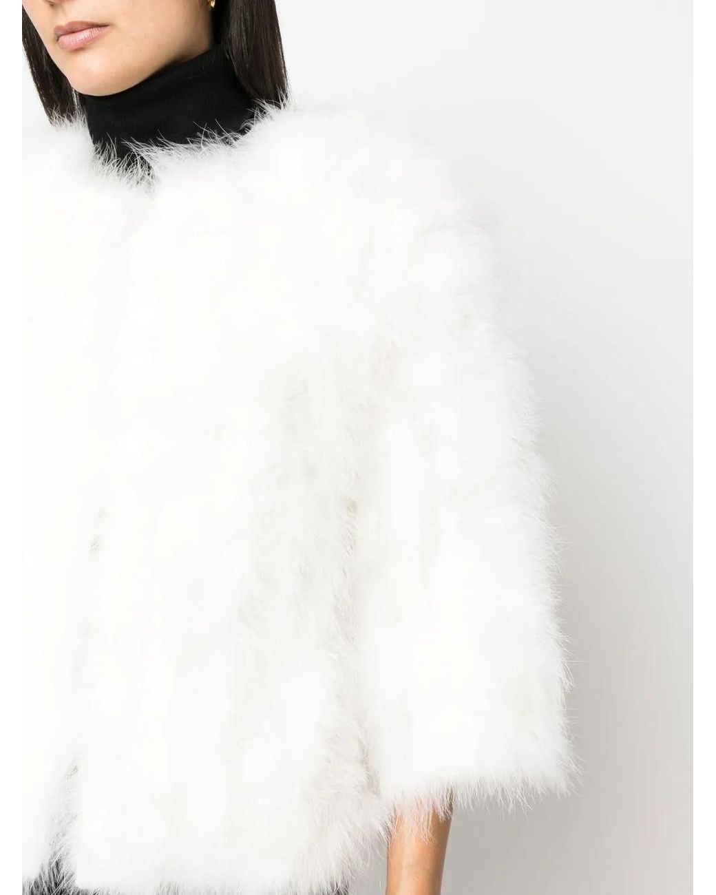 Yves Salomon White Feather-Trim Jacket