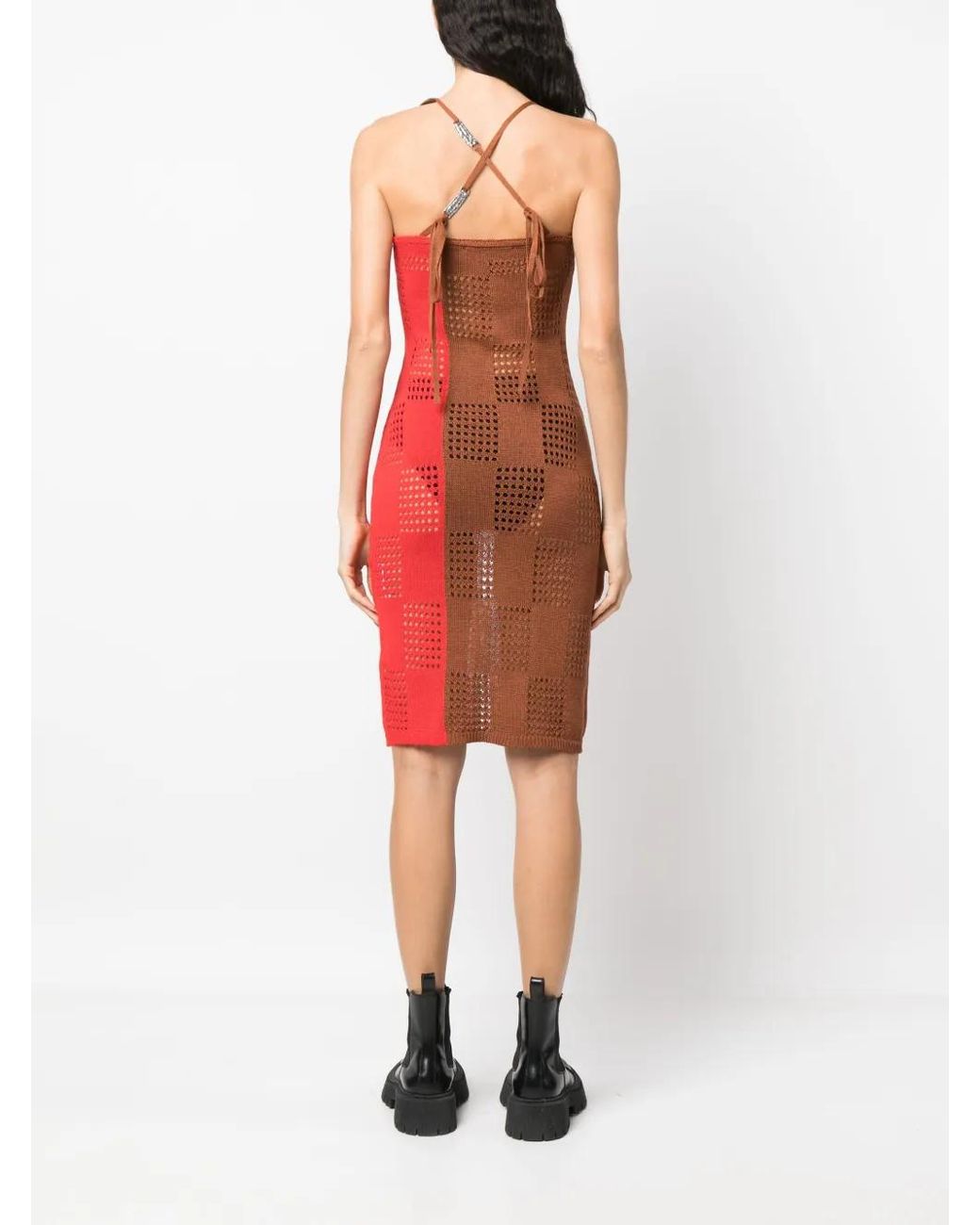 ANDERSSON BELL Red Two-Tone Open-Knit Dress