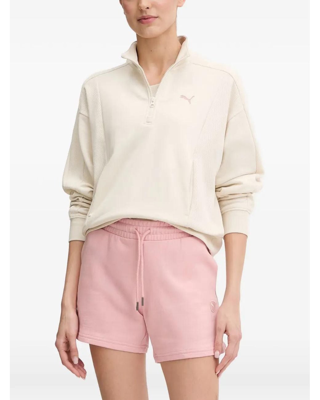PUMA White Sweat À Col Zippé Et Logo Brodé Class