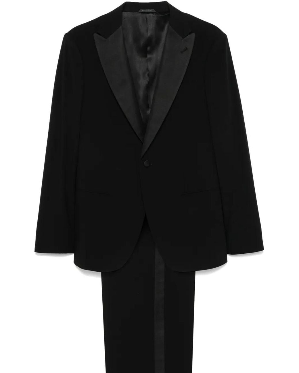 Giorgio Armani Black Single-Button Satin Peak Lapel Tuxedo for men