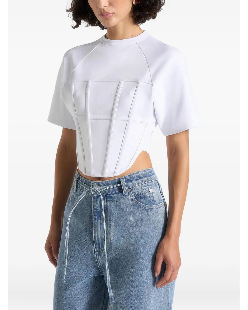 Manière De Voir White Juline Leather Corset T-Shirt