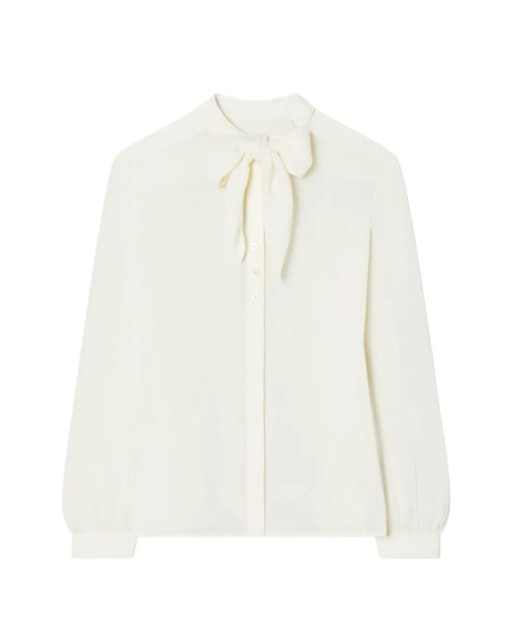 Tory Burch White Georgette Bow Blouse