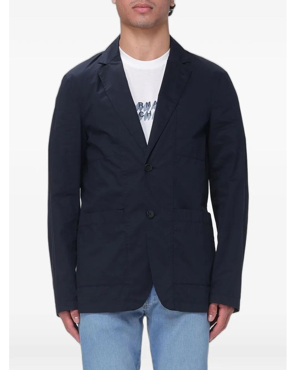 ARMANI EXCHANGE Blue Cotton Twill Blazer for men