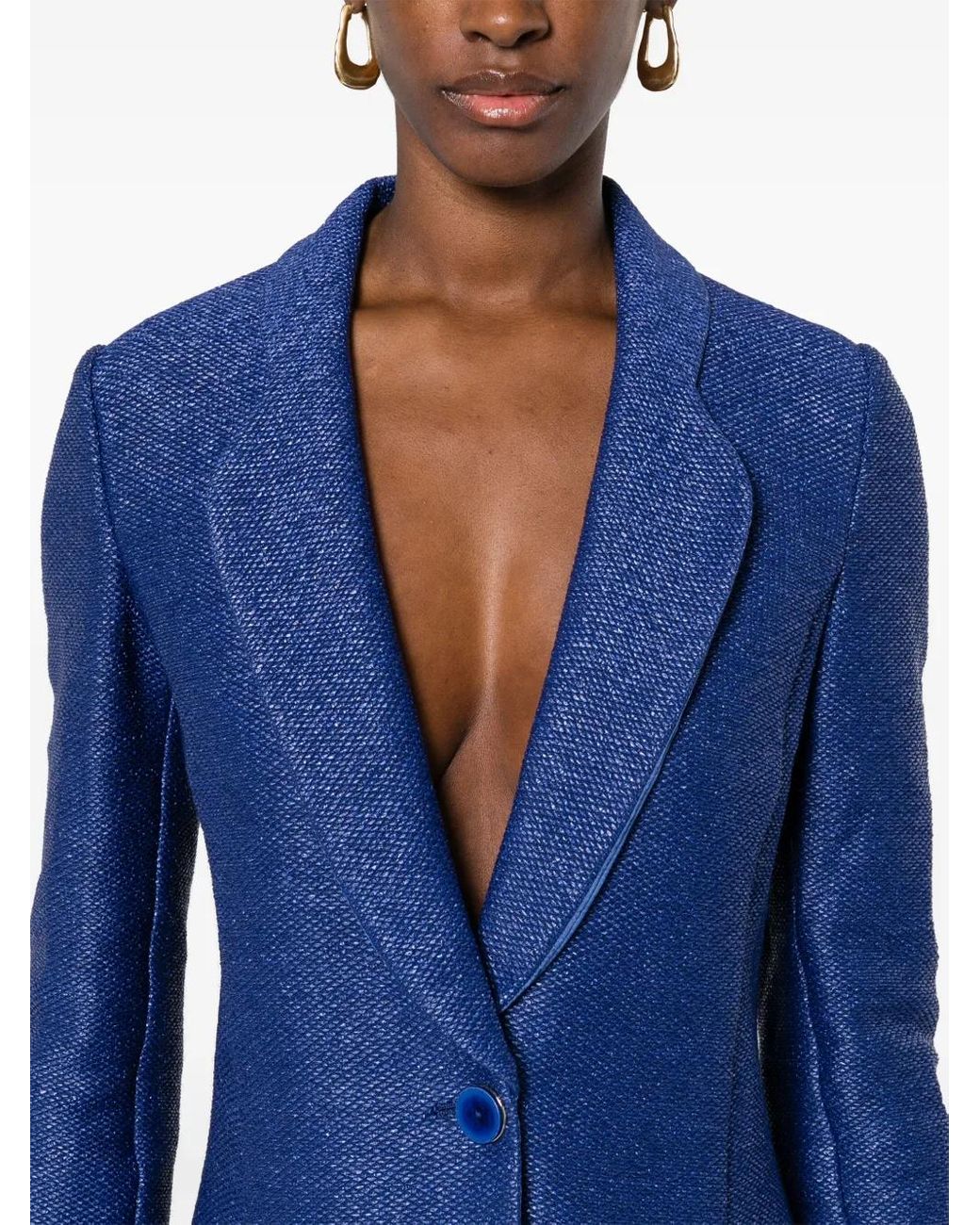 Giorgio Armani Blue Single-breasted Jacket In A Raffia-effect Jacquard Cotton-blend Jersey