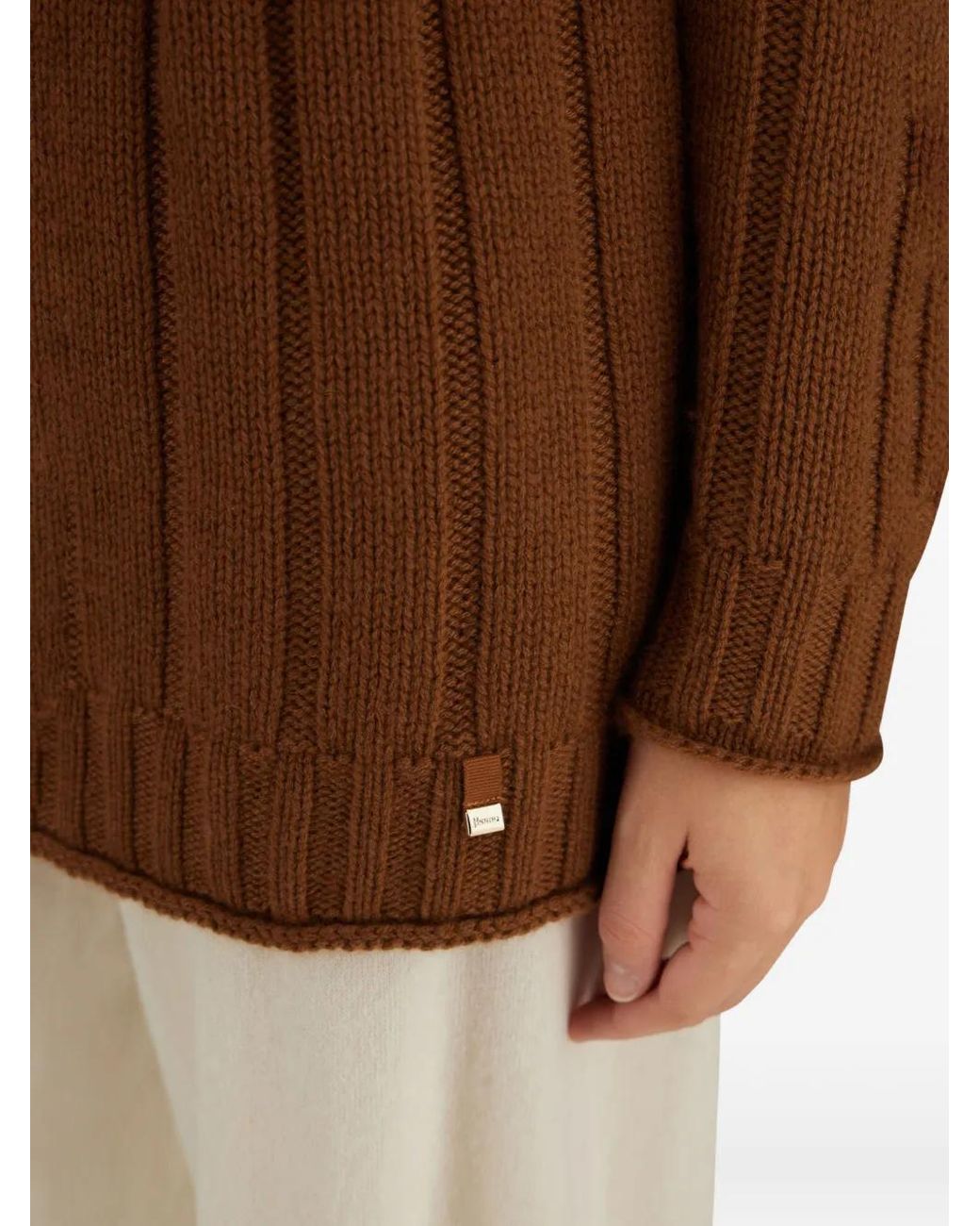 Herno Brown Roll-Neck Ribbed-Knit Sweater