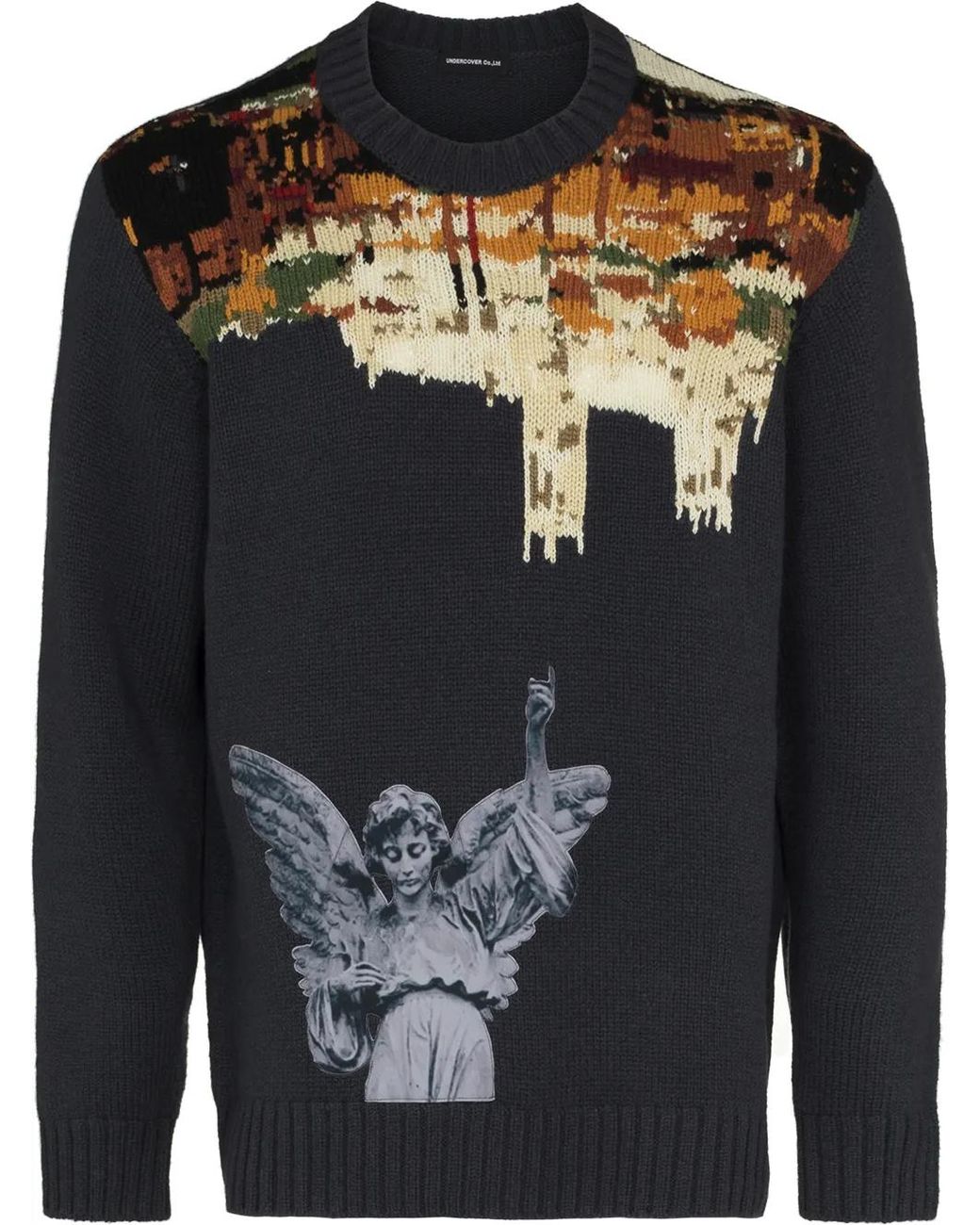 Undercover Gray Sculpture-Print Intarsia Jumper for men