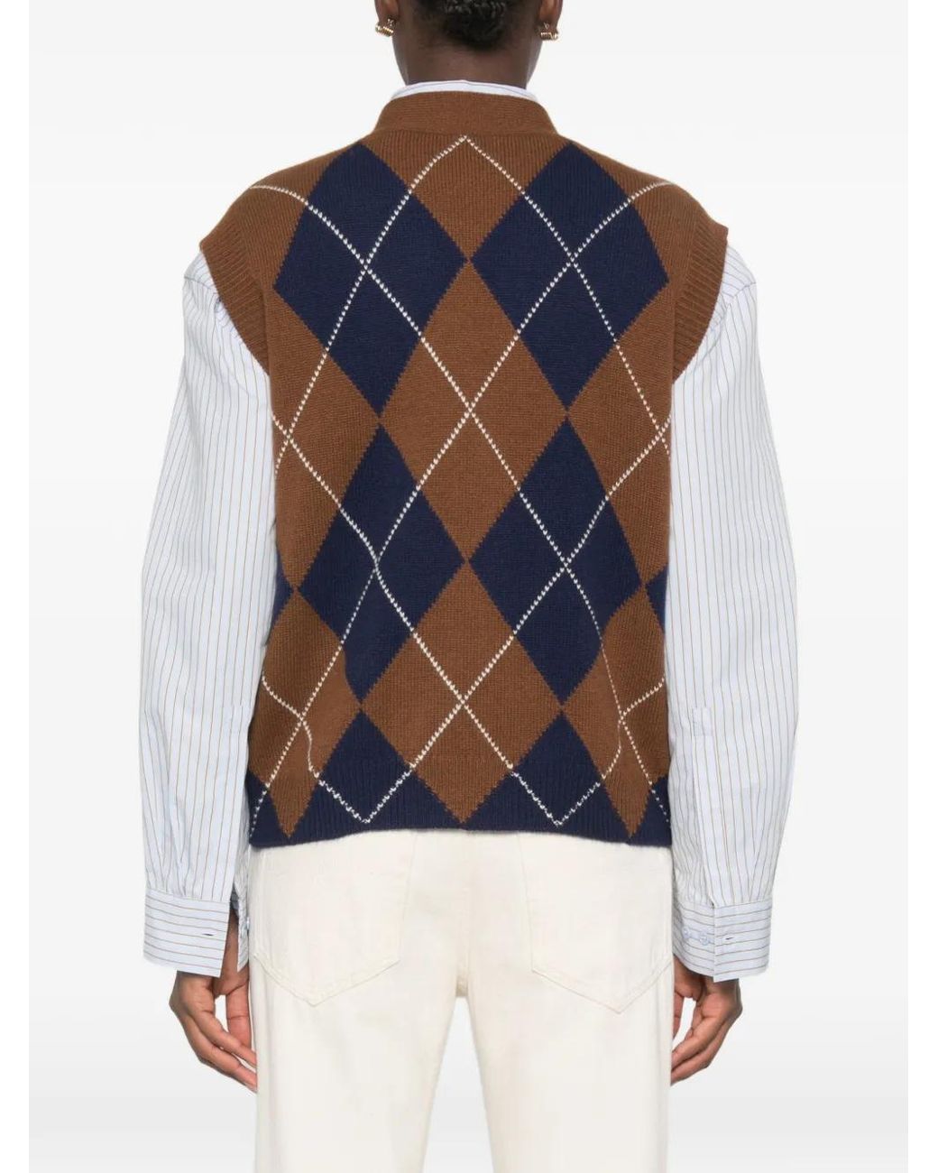 Be You Blue Argyle-Knit Button-Up Gilet