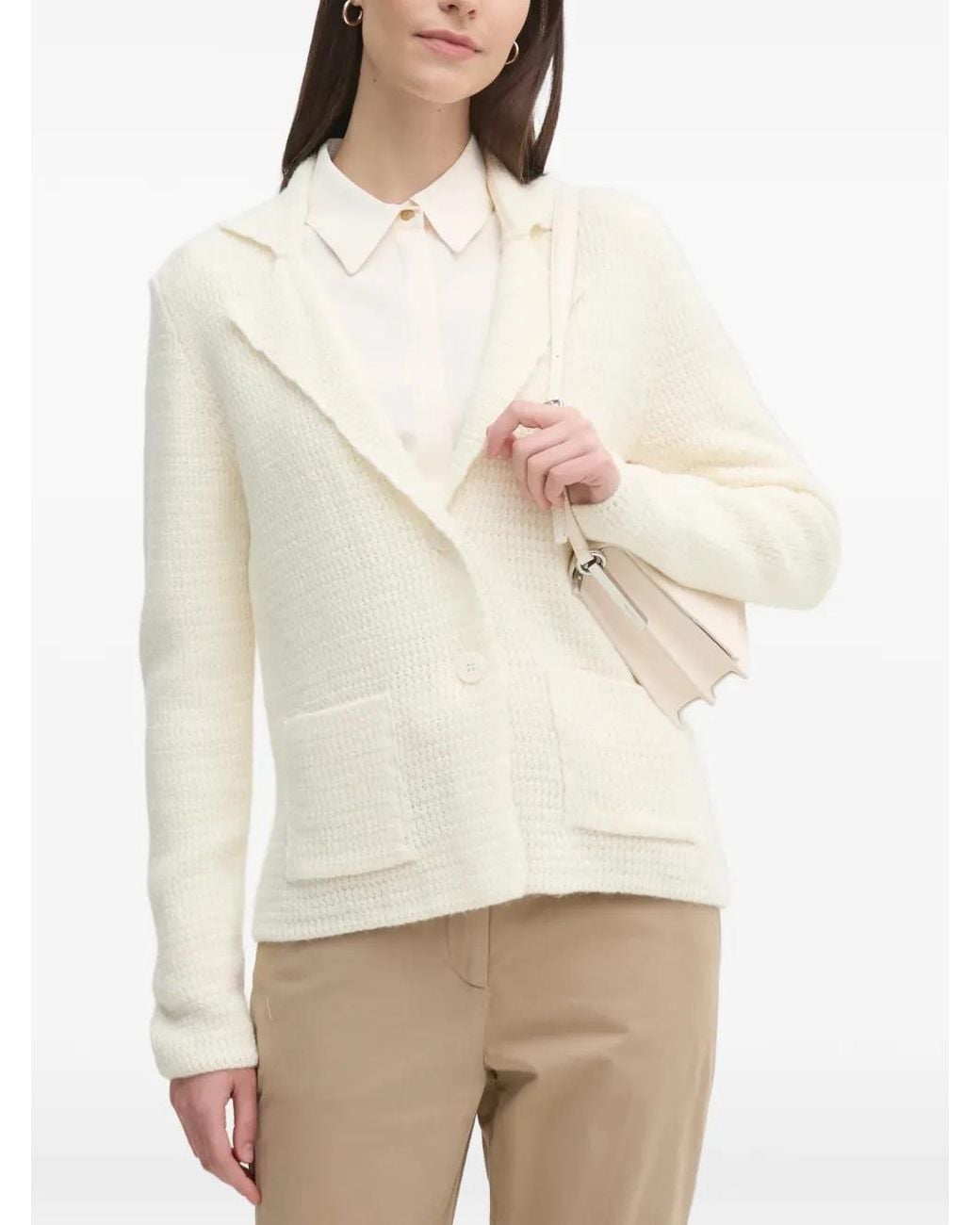 Sisley Natural Cardigan En Maille Texturée À Revers Crantés