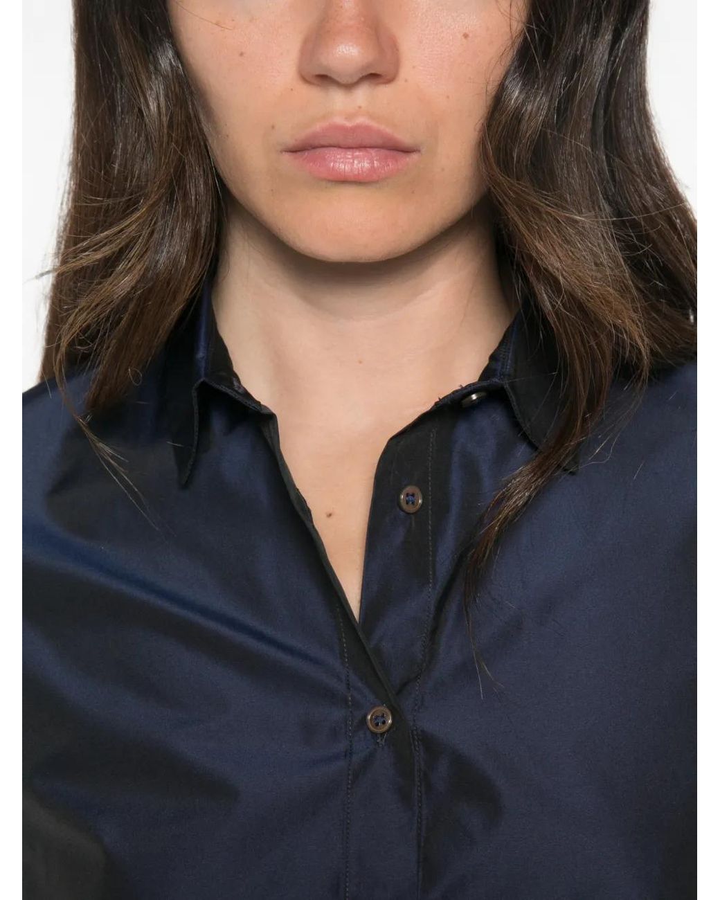Whyci Blue Panelled Long-Sleeve Shirt