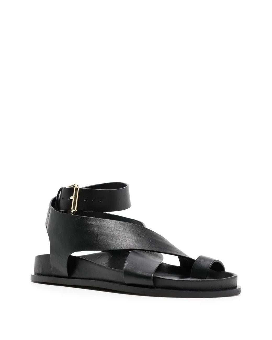 A.Emery Black Jalen Flat Leather Sandals