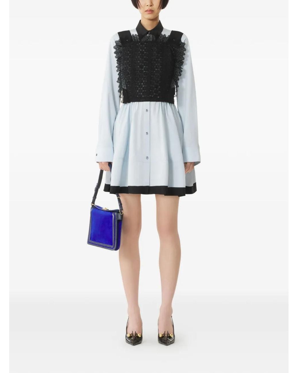 Lanvin Blue Long-Sleeve Collared Mini Dress