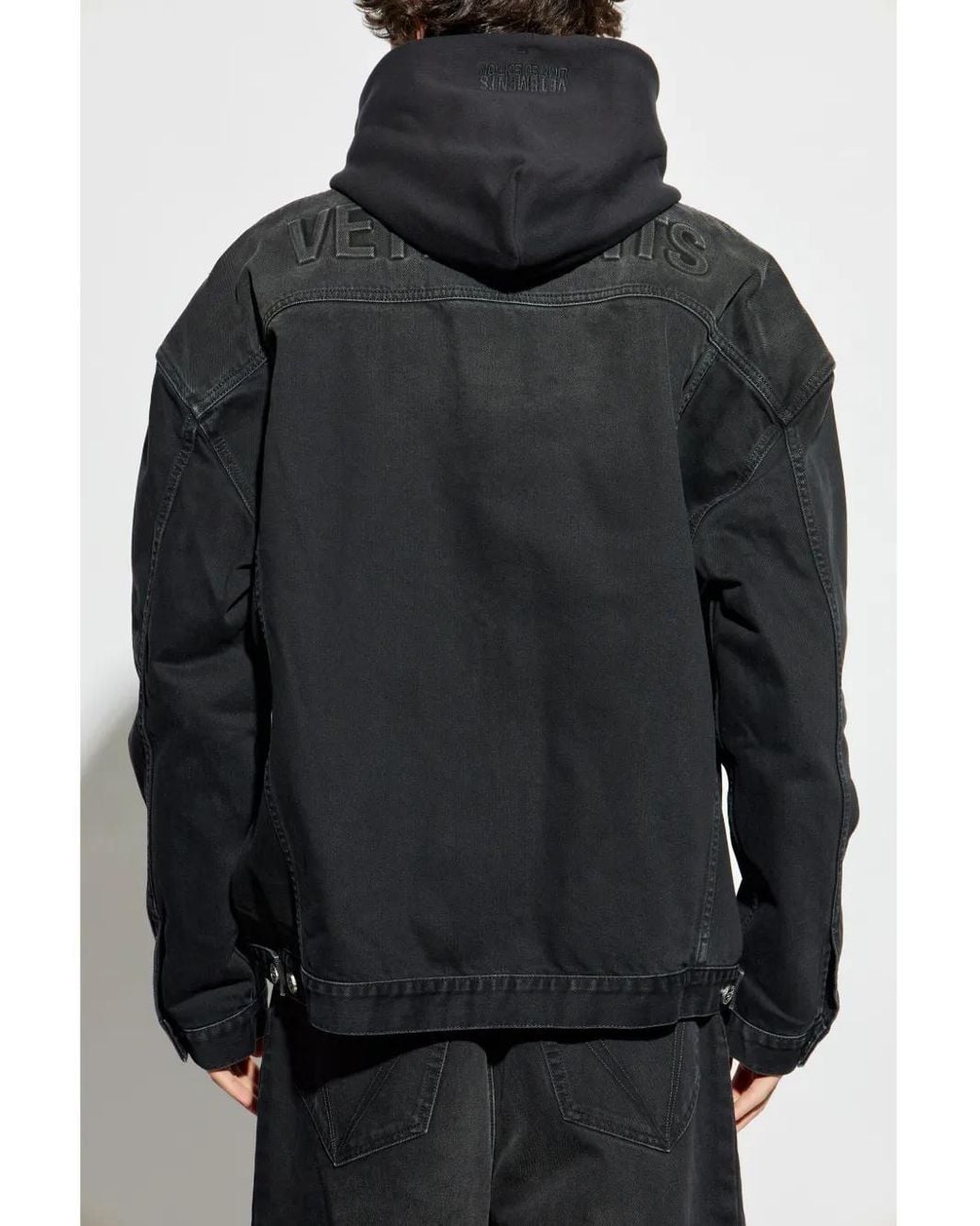 Vetements Black Hooded Denim Jacket for men