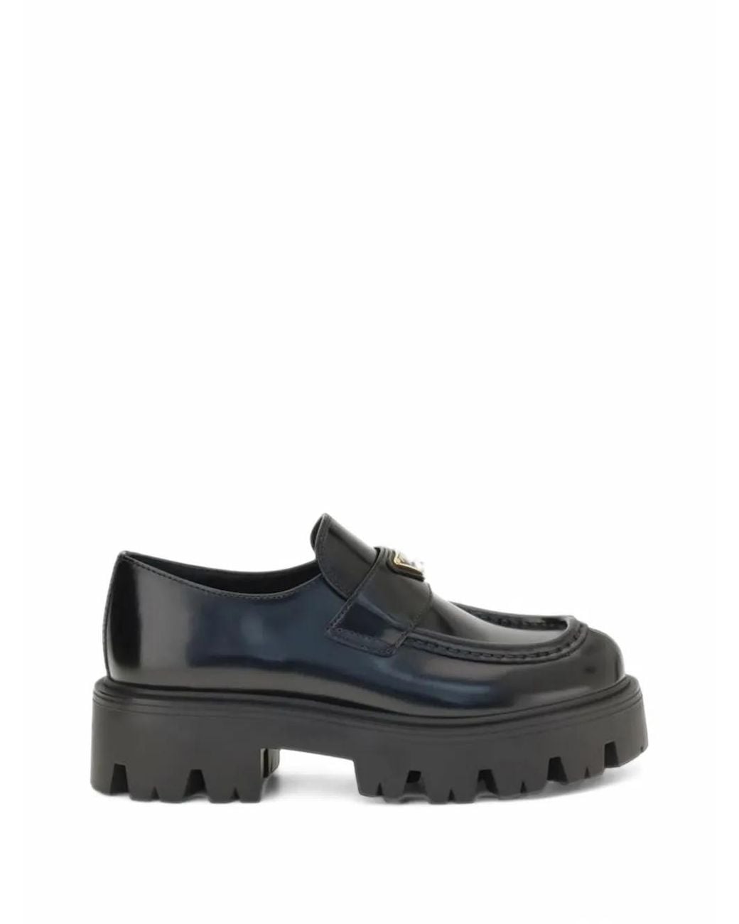 Prada Black Stride Brushed Leather Loafers