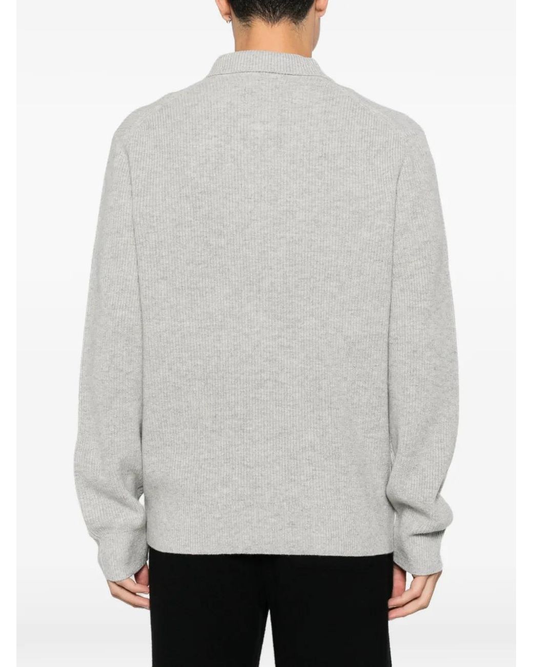 Samsøe & Samsøe Gray Ribbed-Knit Quarter-Zip Polo Shirt for men