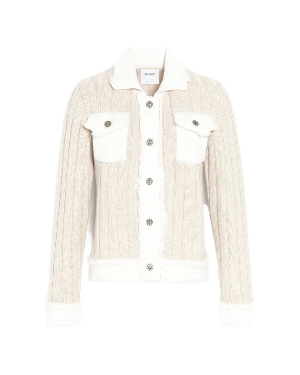 Barrie White Ribbed-Knit Frayed Cardigan