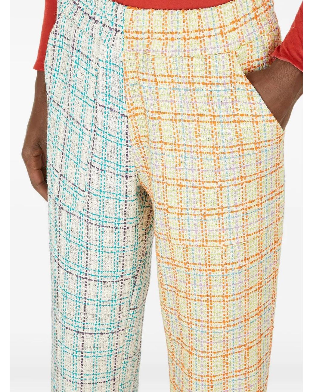(DI)VISION Blue Check-Pattern Contrasting-Panel Trousers