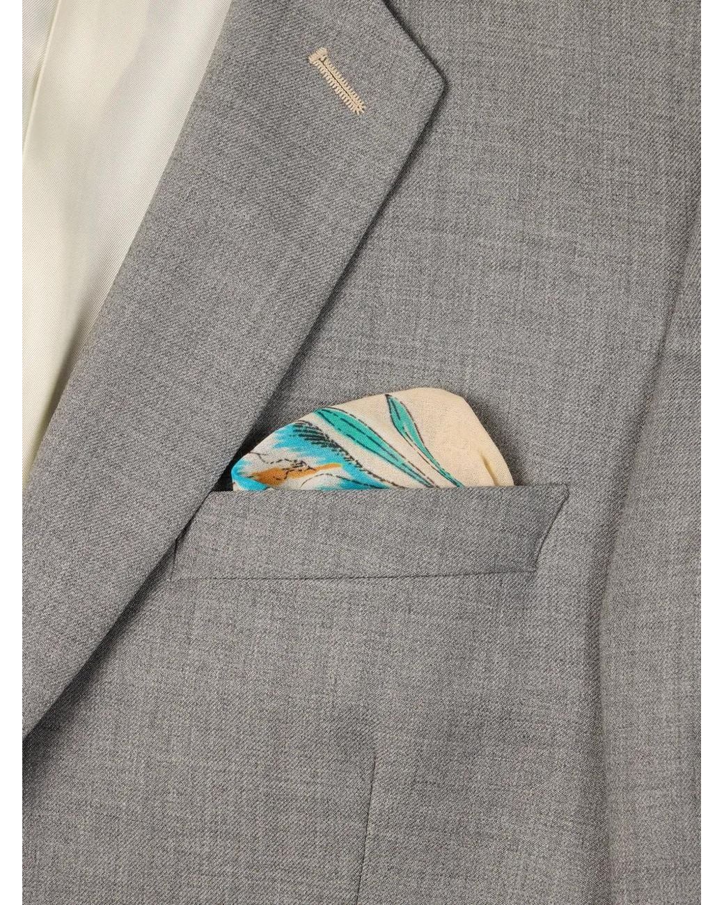Paul Smith Blue Ecru 'Floral Scarf' Print Pocket Square for men