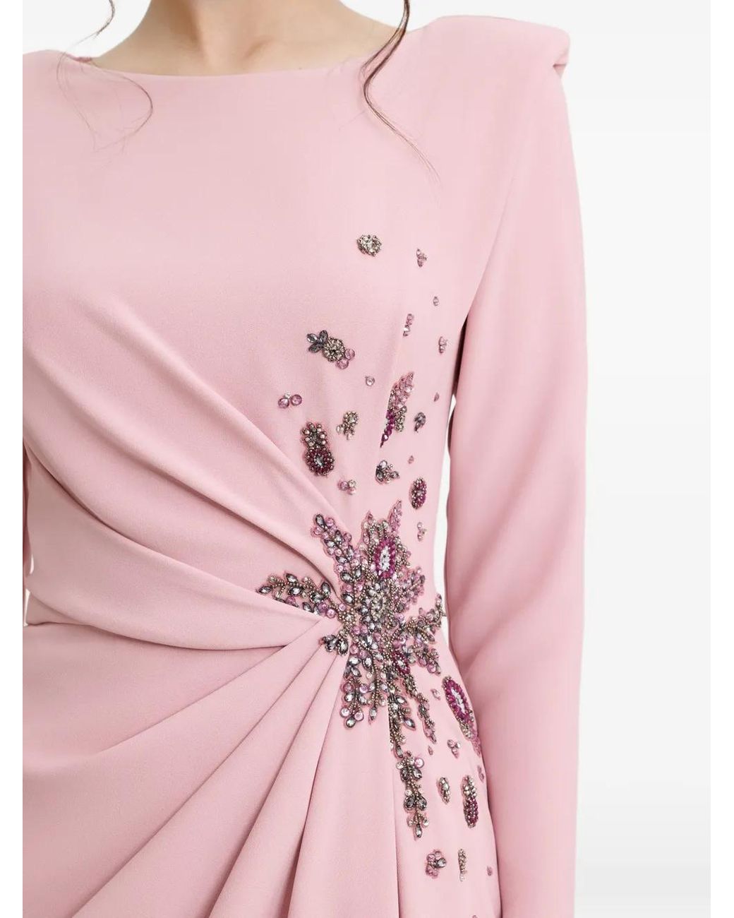 Gemy Maalouf Pink Structured-Shoulders Maxi Dress