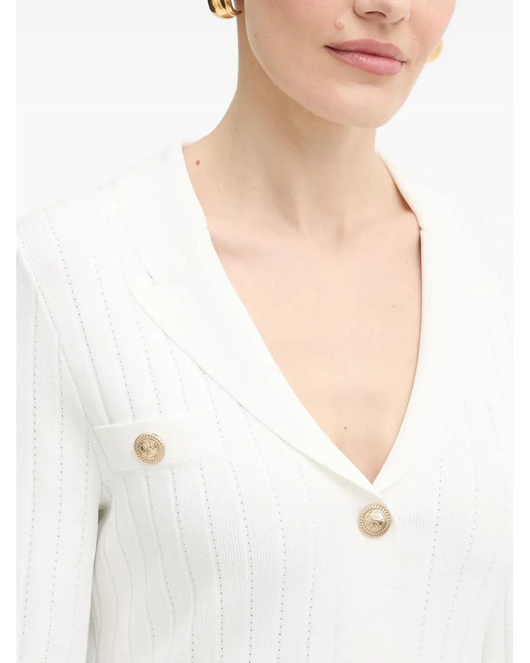 Guess White Ribbed Buttoned Cardigan