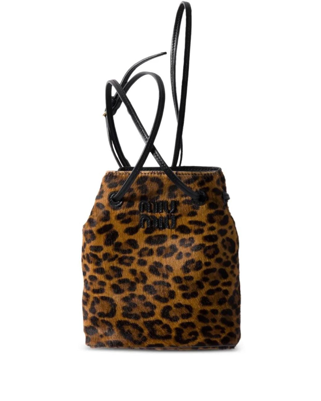 Miu Miu Brown Leopard-Print Logo-Detail Cross Body Bag