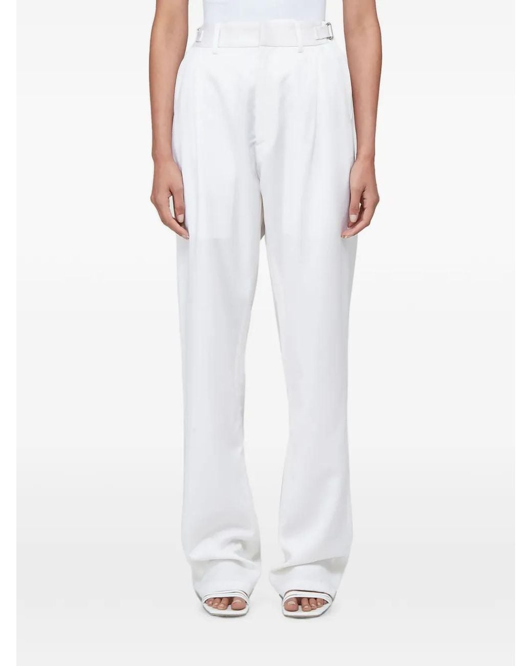 GmbH White Pleated Adjustable-Waist Trousers