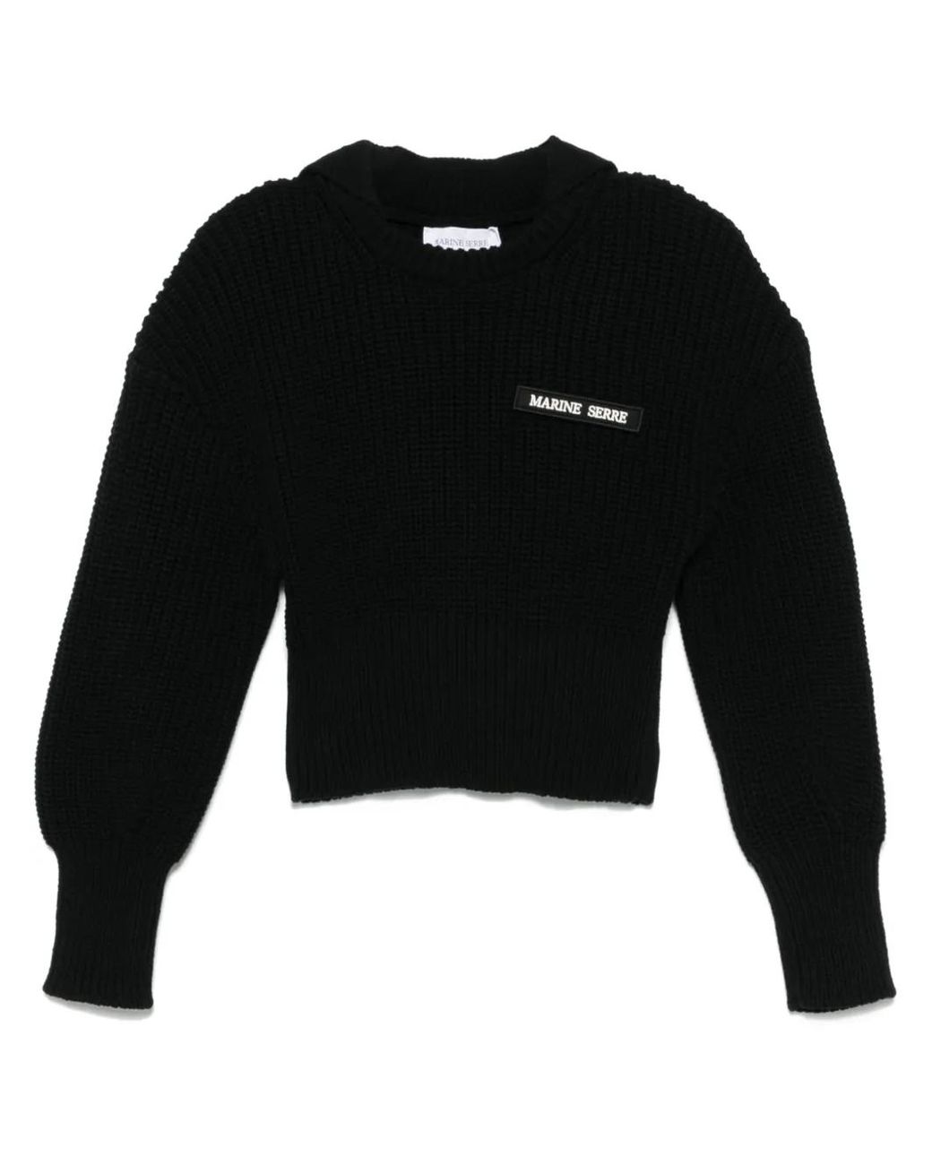 MARINE SERRE Black Half Cardigan Knit Sweater