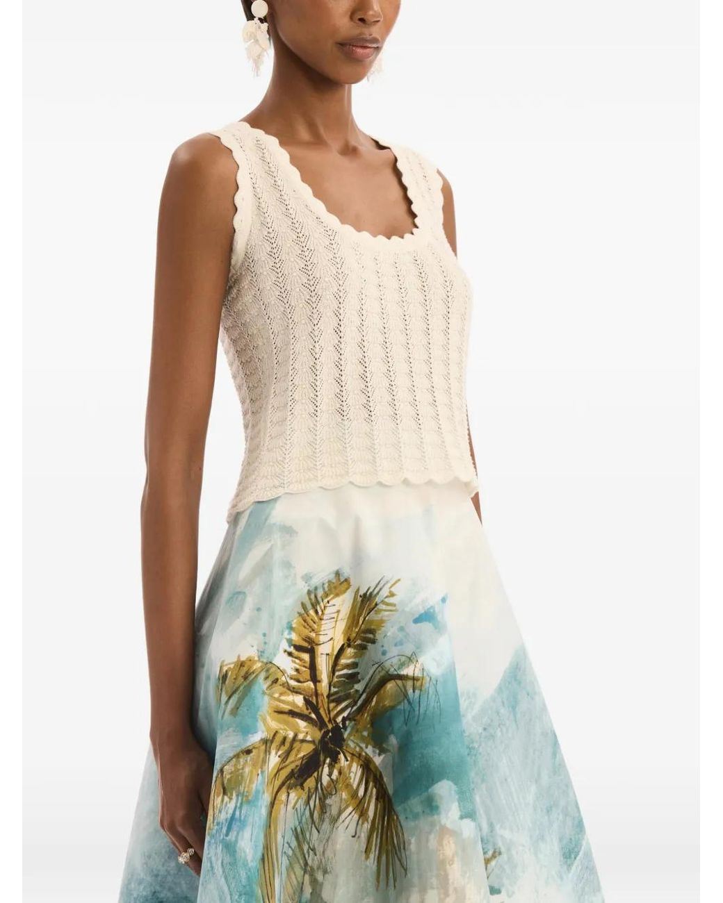 Oscar de la Renta Blue Pointelle Weave Tank