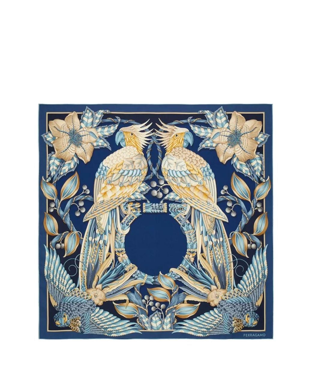Ferragamo Blue Printed Silk Foulard