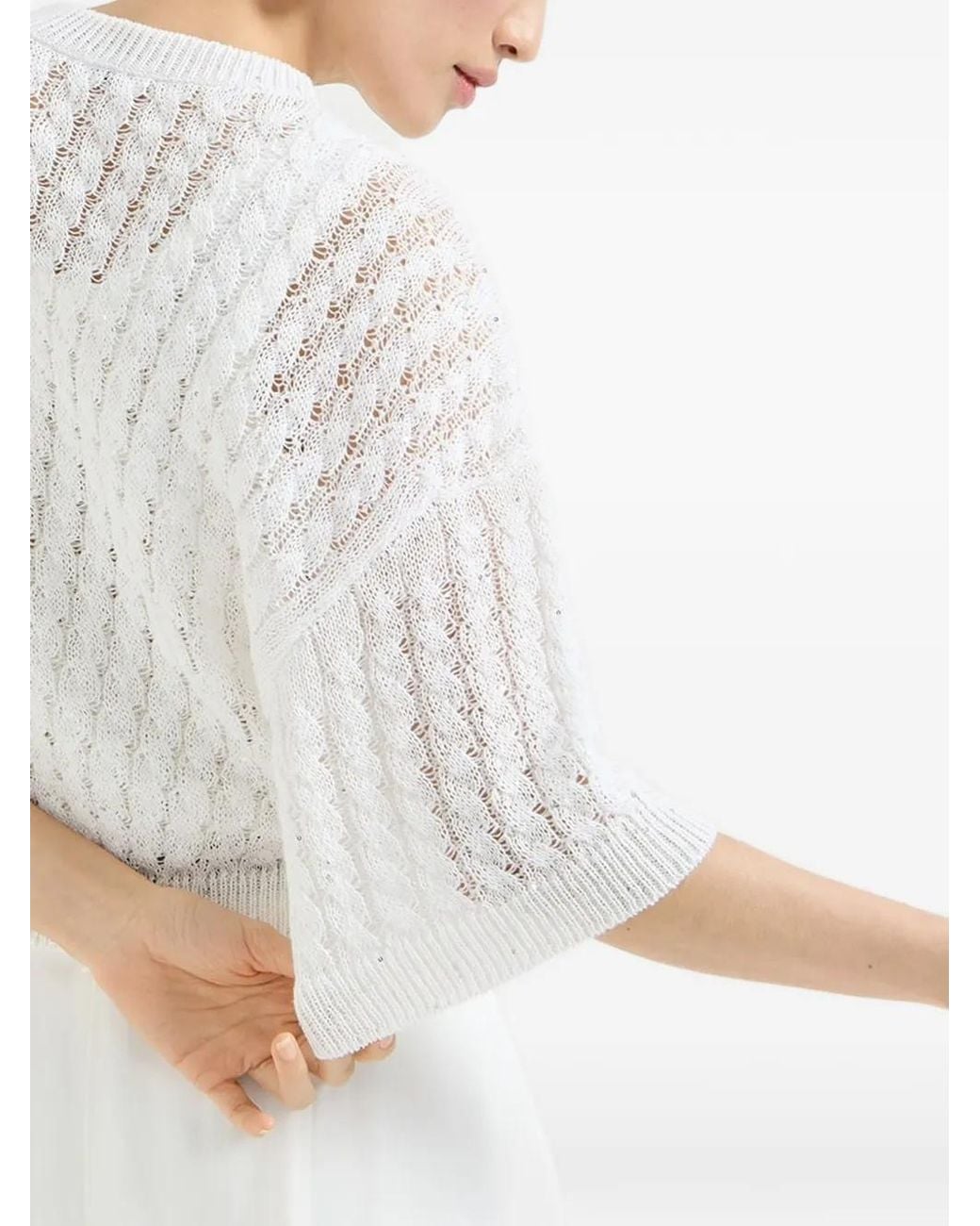 Brunello Cucinelli White Button Cable-knit Cardigan