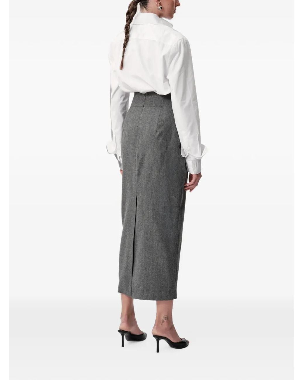 Concepto Gray Marble High-Waisted Straight Midi Skirt