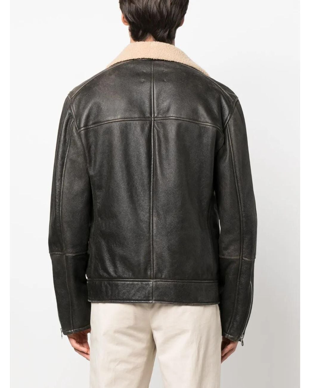 Brunello Cucinelli Black Zip-Up Leather Jacket for men