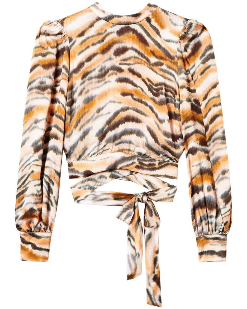 Twinset Metallic Tiger-Print Cropped Blouse